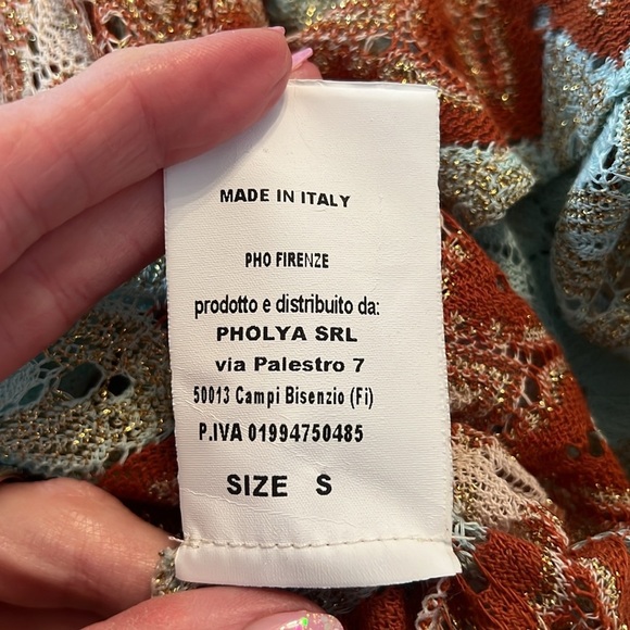 Pho Firenze Knit Chevron Print Flared Sleeve Metallic Boho Top Size Small - Picture 7 of 8